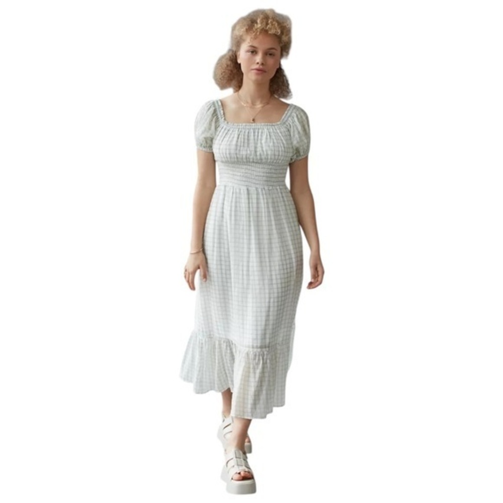 Threads & States Los Angeles Green & White  Checkered Western Midi Dress Sz L